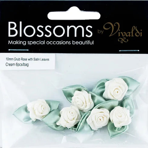 Satin Grub Rose with Leaves (available in 3 colours)
